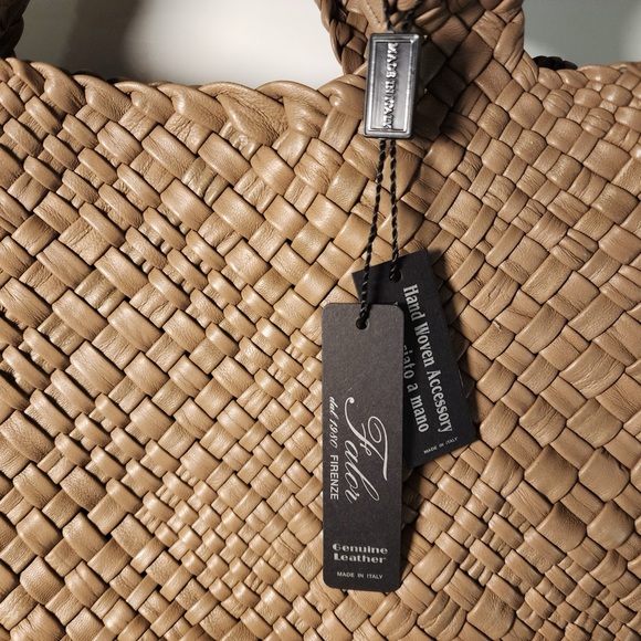 FALOR ITALY Hand Woven Genuine Leather Large Soft Tote Satchel Handbag F2217 - Picture 9 of 16